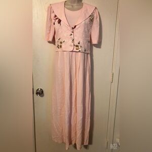VTG 90s J.B.S. Ltd Pink Pastel Floral Maxi Dress w/Built In Tie Back Vest
